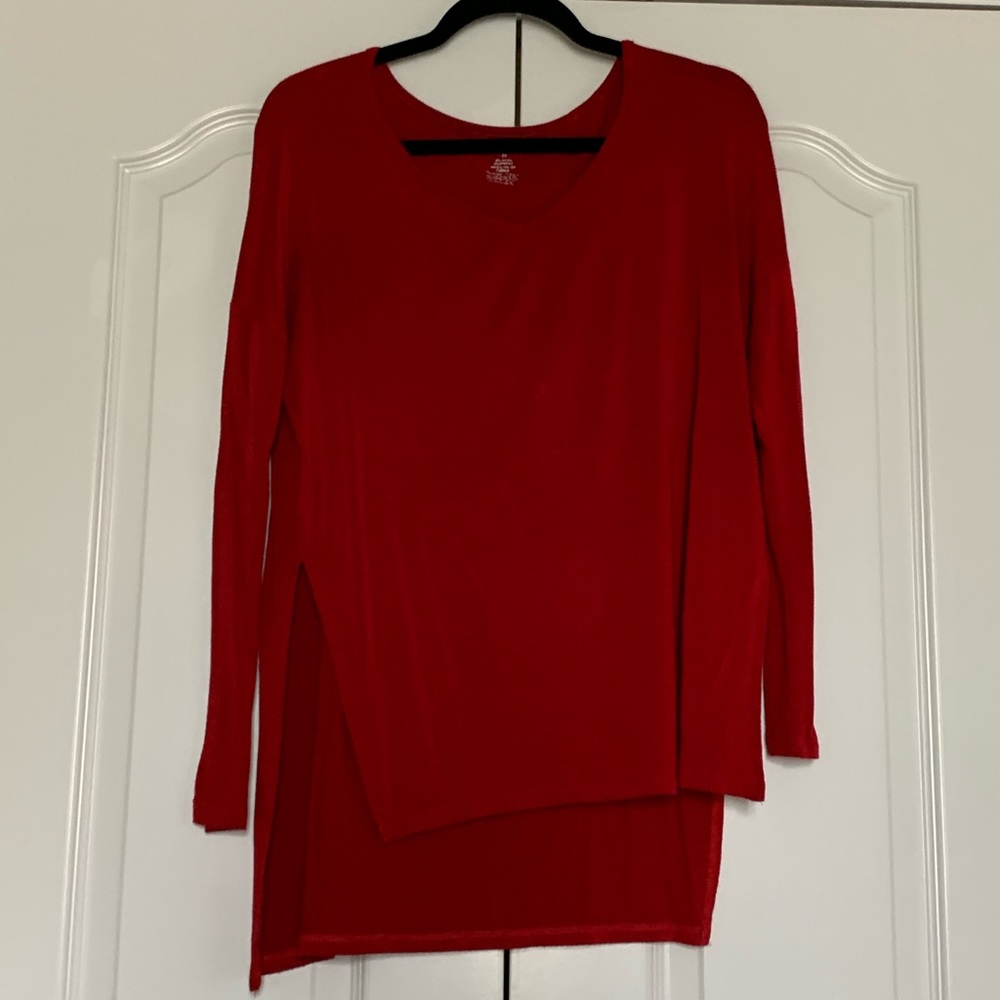Red long sleeve top with slits on the sides